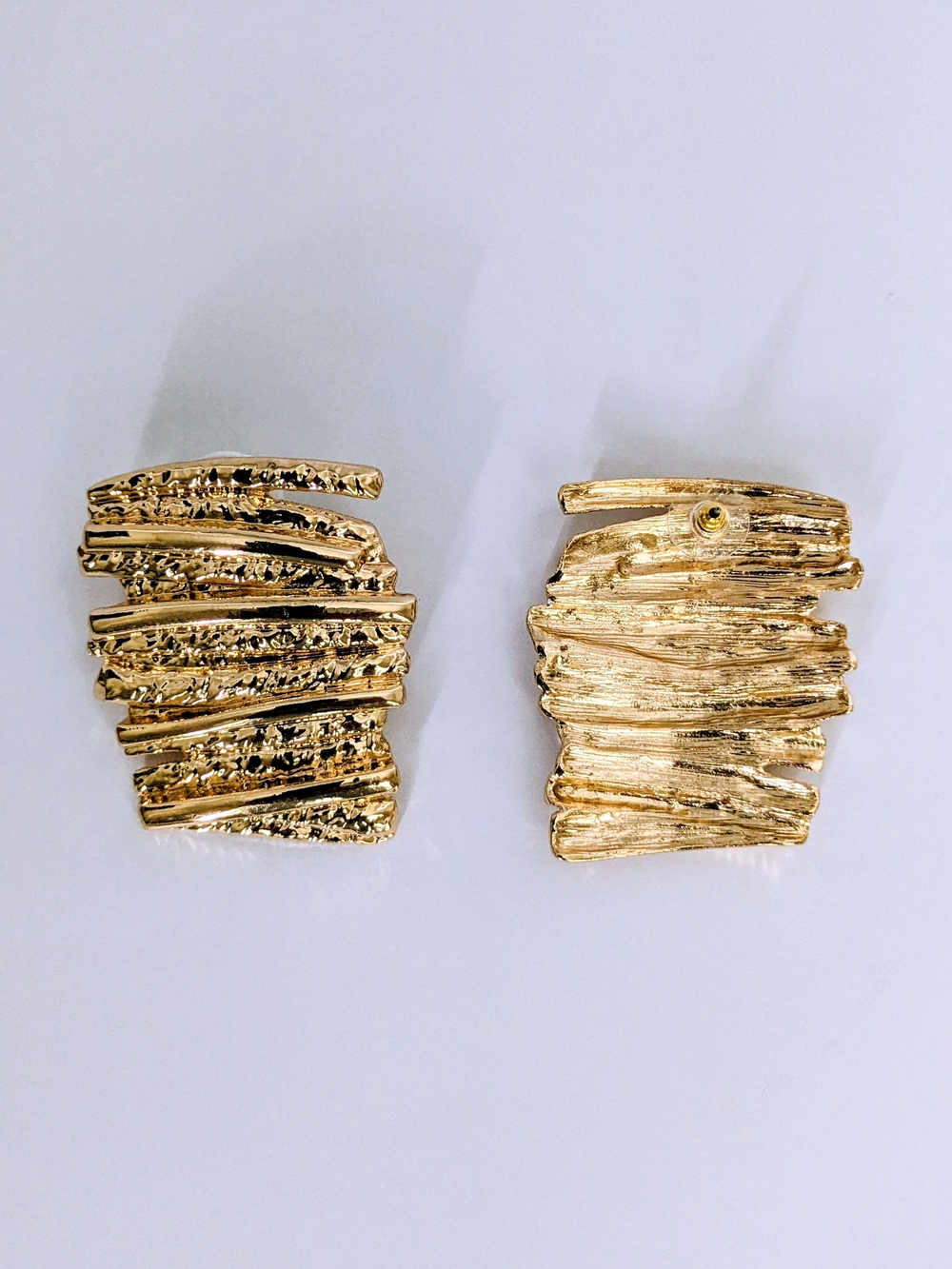 Gold Textured Statement Earrings - Picture 2 of 3